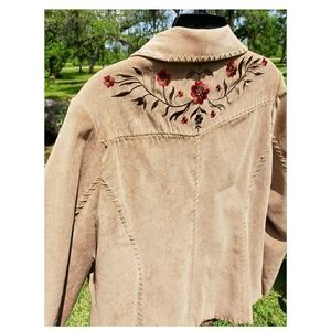 WOMEN'S VINTAGE EMBROIDERED FAUX SUEDE BLAZER